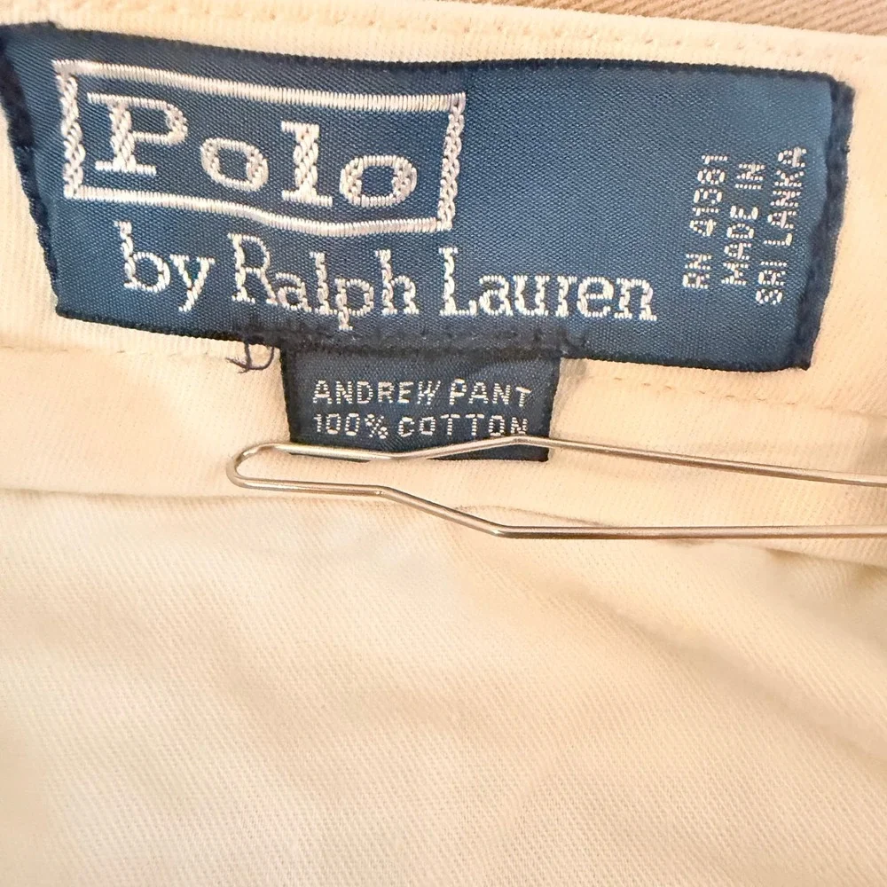 Polo Ralph Lauren Andrew Pant Men 30 Beige Pleated Cotton Cropped Chino Trousers